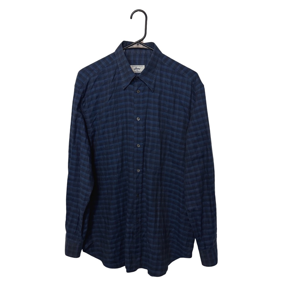 Brioni Button Up Shirt Mens Medium Blue Plaid Made in Italy Dress Long Sleeve